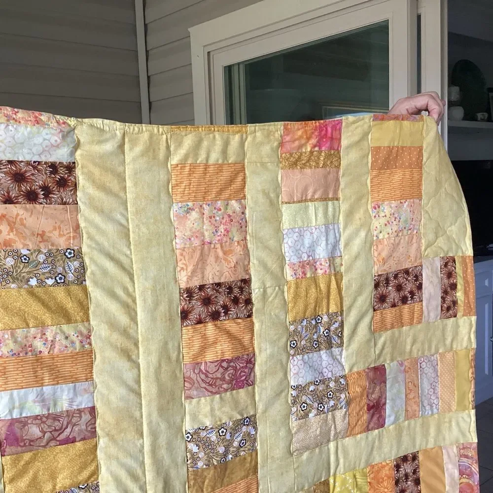 NWT. Hand Crafted Patchwork Yellow and Brown Quilt